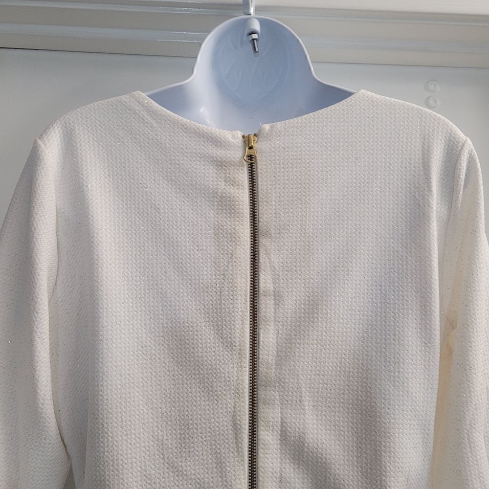 Marciano white dress with gold thread throughout and a gold zipper - Picture 8 of 8